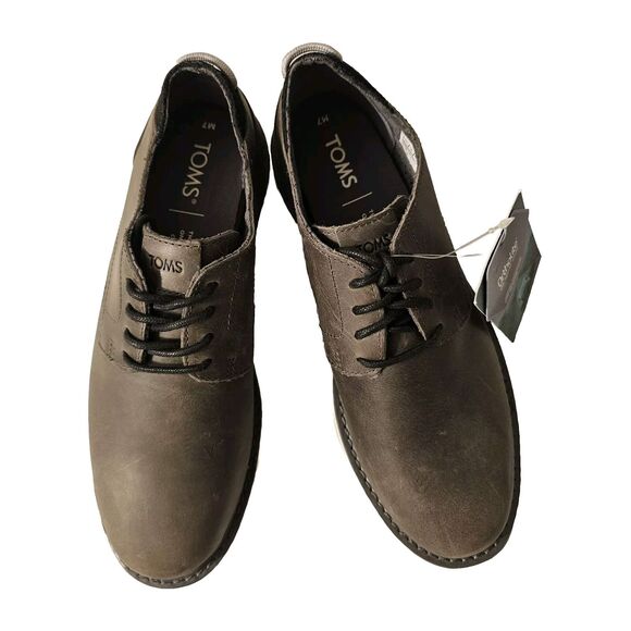 TOMS Men's Navi Water Resistant Smoke‎ Grey Leather Oxford Dress Shoe sz 7 - Picture 2 of 13